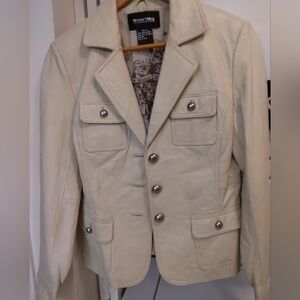 Brandon Thomas Genuine Leather Ivory Double-Breasted Jacket